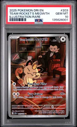PSA 10 Team Rocket's Meowth 203/182 Destined Rivals Illustration Rare POKEMON - Image 1