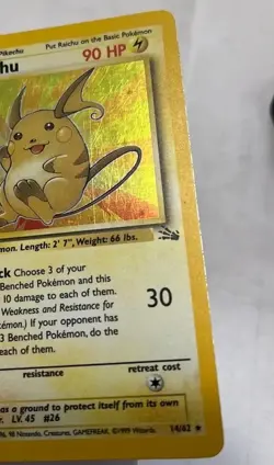 Pokemon Card Holo Rare Raichu 14/62 1st Edition LP/MP Fossil Set 1999 - Image 2