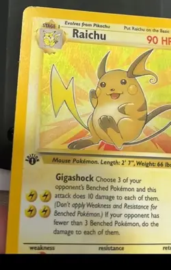 Pokemon Card Holo Rare Raichu 14/62 1st Edition LP/MP Fossil Set 1999 - Image 4
