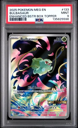 PSA 9 Bulbasaur 133/132 Mega Evolution Promo Enhanced Booster Box Topper POKEMON - Image 1