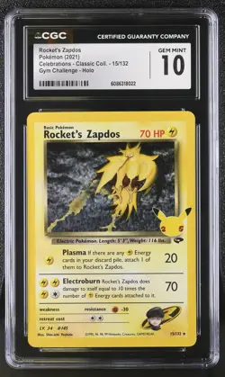 CGC 10 Rocket's Zapdos 15/132 Classic Collection Celebratiosn Promo Holo POKEMON - Image 1