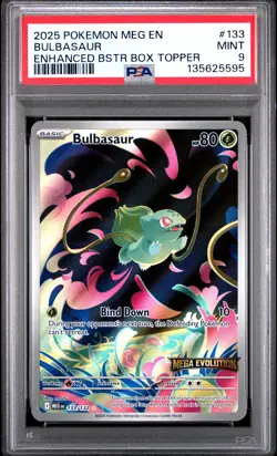PSA 9 Bulbasaur 133/132 Mega Evolution Promo Enhanced Booster Box Topper POKEMON - Image 1