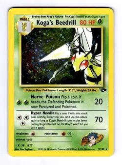 Koga's Beedrill Gym Challenge #009 (2000) Holo NM Pokemon - Image 1