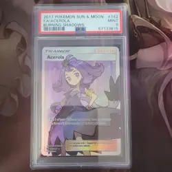 PSA 9 MINT Acerola 142/147 Sun & Moon Burning Shadows Full Art HOLO Pokemon Card - Image 1