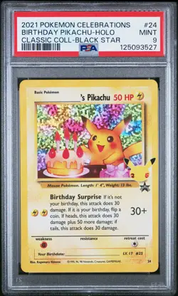 PSA 9 Birthday Pikachu Holo 24 Celebrations Classic Collection Holo POKEMON - Image 1