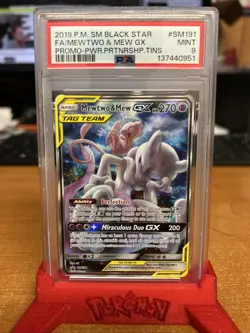 2019 POKEMON SM BLACK STAR PROMO #SM191 FULL ART/MEWTWO & MEW GX PSA 9 - Image 1