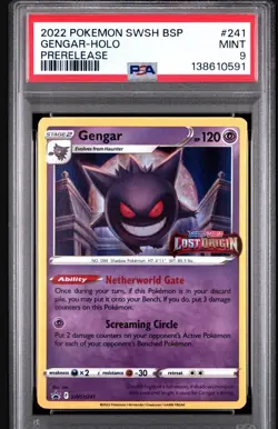 2022 POKEMON SWSH BLACK STAR PROMO PRERELEASE #241 GENGAR-HOLO PSA 9 - Image 1