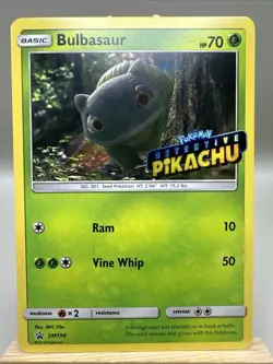 Detective Pikachu Bulbasaur Pokemon TCG Sun & Moon Promo Holo Card SM198 - Image 1