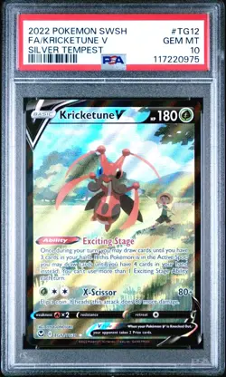 2022 Pokemon FA/Kricketune V #TG12 Silver Tempest Full Art Holo PSA 10 Gem Mint - Image 1