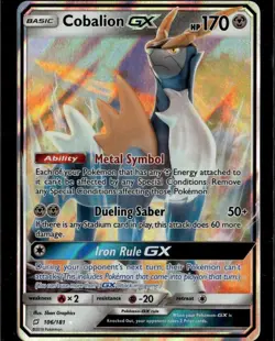 Cobalion GX Ultra Rare SM - Team Up 106/181 Metal Holo Pokemon Card TCG - Image 1