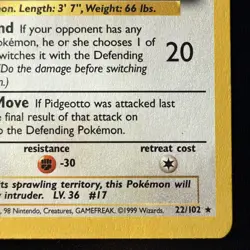 FREE SHIPPING Vintage Pokemon Pidgeotto 22/102 Base Set Non-holo Rare WotC 1999 - Image 4