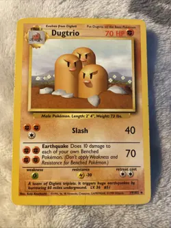 Pokemon 1999 Base Set Dugtrio 19/102 Unlimited English MP/HP - Image 1