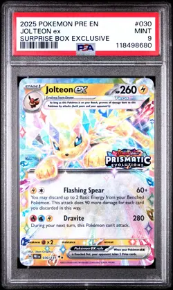 2025 POKEMON PRE EN-PRISMATIC EVOLUTIONS SURPRISE BOX EXCLUSIVE JOLTEON EX PSA 9 - Image 1