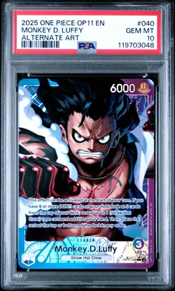 MONKEY D. LUFFY ALTERNATE ART PSA 10 ONE PIECE OP11-A FIST OF DIVINE SPEED - Image 1