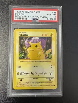 1999 Pokemon Game Pikachu #58 Red Cheeks-Shadowless PSA 8 - Image 1