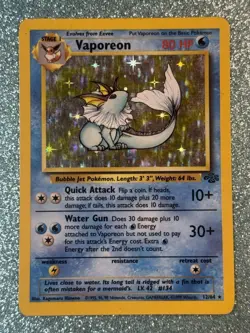 VAPOREON - Holo Rare + Unlimited, Base Set, Jungle, 12/64⍣ (Pokemon TCG, 1999) - Image 1