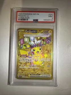 2024 POKEMON SSP EN PIKACHU EX HYPER RARE #247 GOLD PSA 9 - Image 1