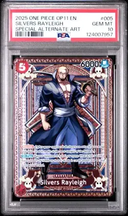 2025 ONE PIECE OP11-A FIST OF DIVINE SPEED #005 SILVERS RAYLEIGH SP PSA 10 - Image 1
