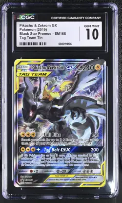 CGC 10 GEM MINT Pikachu & Zekrom GX 2019 Black Star Promos SM168 Pokemon Card - Image 1