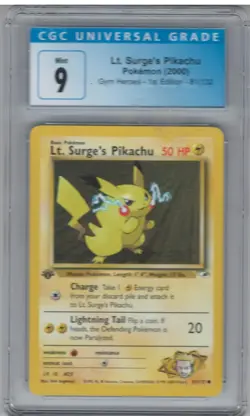 CGC Mint 9 2000 Pokemon Lt. Surge's Pikachu Gym Heroes 1st Edition 81/132 - Image 1