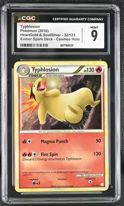 CGC 9 Typhlosion HeartGold & SoulSilver 32/123 Cosmos Holo SWIRL Pokemon Card - Image 1