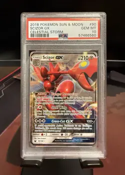PSA 10 Gem Mint Scizor GX CELESTIAL STORM 90/168 SUN & MOON POKEMON - Image 1