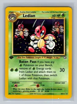 Ledian 1st Edition Pokemon TCG Uncommon Neo Genesis 039/111 NM - Image 1