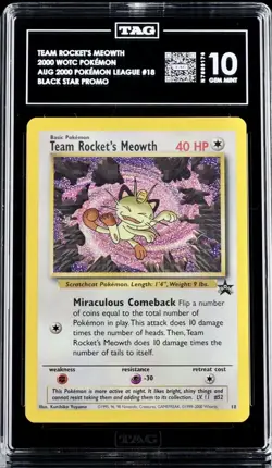 Pokemon TCG Team Rockets Meowth #18 WOTC Black Star TAG GEM MINT 10 - Image 1