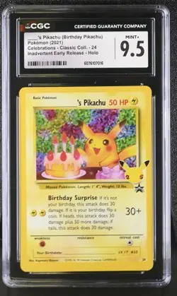 POKEMON CELEBRATIONS CGC MINT+ BIRTHDAY PIKACHU #24 BLACK STAR PROMO - Image 1