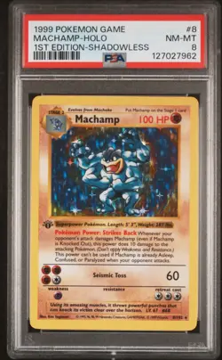 1999 POKEMON GAME 8 MACHAMP-HOLO 1ST EDITION-SHADOWLESS PSA 8 - Image 1