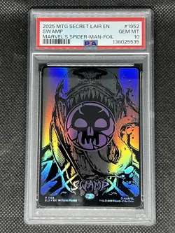 2025 MTG Secret Lair Drop SPIDER-MAN: MANA SYMBIOTE Raised Foil Swamp - PSA 10 - Image 1