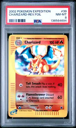 2002 POKEMON EXPEDITION #39 CHARIZARD-REVERSE FOIL PSA 8 - Image 1