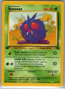 Venonat 1st Edition 63/64 Jungle - Pokemon Card - LP - Image 1