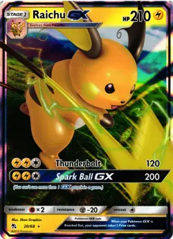 Pokemon TCG Raichu GX Hidden Fates Holo Ultra Rare Card 20/68 NM - Image 1
