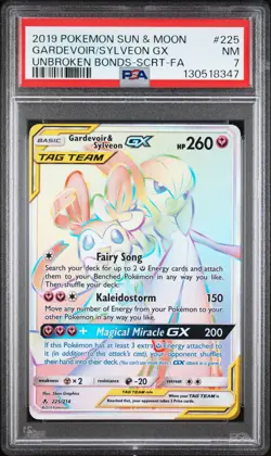 2019 POKEMON SUN & MOON UNBROKEN BONDS FULL ART/GARDEVOIR & SYLVEON GX PSA 7 - Image 1