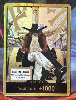One Piece Card Gold Frame Dracule Mihawk DON!! Card OP14 THE AZURE SEA'S SEVEN - Image 1