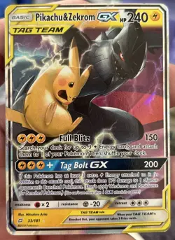 PIKACHU & ZEKROM GX 33/181 Pokemon Sun Moon Team Up Holo Tag Team Card MP - Image 1