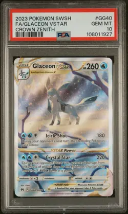2023 POKEMON SWORD & SHIELD CROWN ZENITH #GG40 FULL ART/GLACEON VSTAR PSA 10 - Image 1