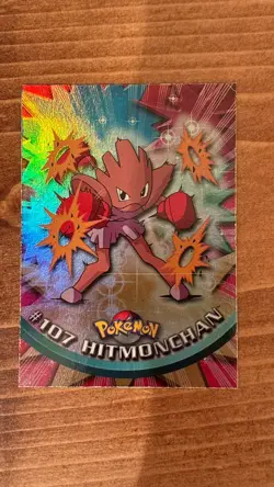 1999 Topps Pokemon #107 Hitmonchan Holo Foil Blue Logo - Image 1