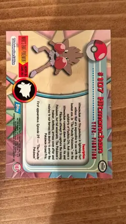 1999 Topps Pokemon #107 Hitmonchan Holo Foil Blue Logo - Image 5