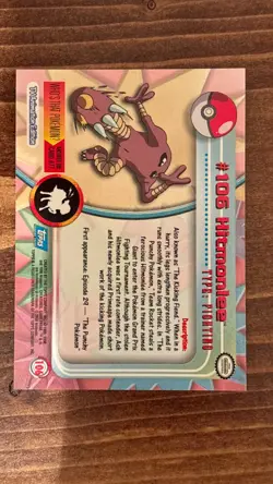1999 Topps Pokemon #106 Hitmonlee Holo Foil Blue Logo - Image 4