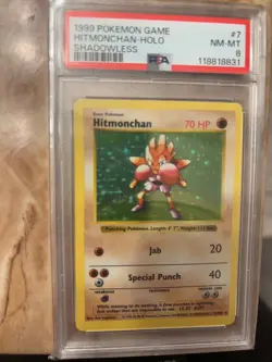 1999 Pokemon Hitmonchan Shadowless PSA 8 Holo - Image 1