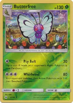 Butterfree - 3 149 Rare Reverse Holo Sun & Moon base set Pokemon - Image 1