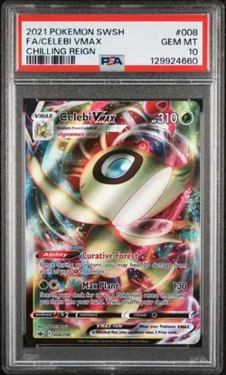Celebi VMAX 008/198SWSH06: Sword & Shield Chilling Reign Holo Card PSA 10 - Image 1