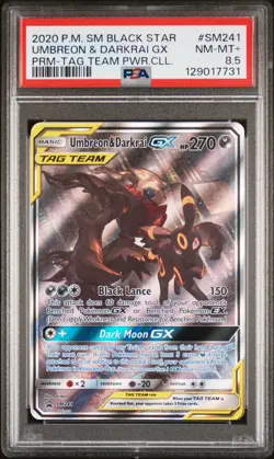 2020 POKEMON SM BLACK STAR PROMO #SM241 UMBREON & DARKRAI GX PSA 8.5 - Image 1