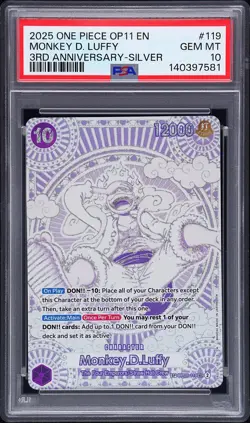 2025 One Piece OP11 MONKEY D LUFFY 3RD ANNIVERSARY SILVER OP05-119 - PSA 10 - Image 1