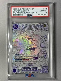 2025 One Piece OP11 MONKEY D LUFFY 3RD ANNIVERSARY SILVER OP05-119 - PSA 10 - Image 3