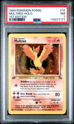1999 POKEMON FOSSIL 1ST EDITION #12 MOLTRES - HOLO PSA 7 - Image 1
