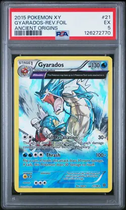 2015 POKEMON XY ANCIENT ORIGINS #21 GYARADOS-REVERSE FOIL PSA 5 - Image 1
