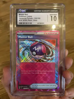 💎🔟 Master Ball 153/162 Grade 10 Ace Spec Holo Rare ⭐ (2024) Pokemon TCG 2024 - Image 1